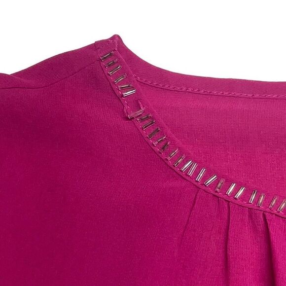 New York & Company Dark Raspberry Tulip Sleeve Embellished Top - Picture 4 of 9